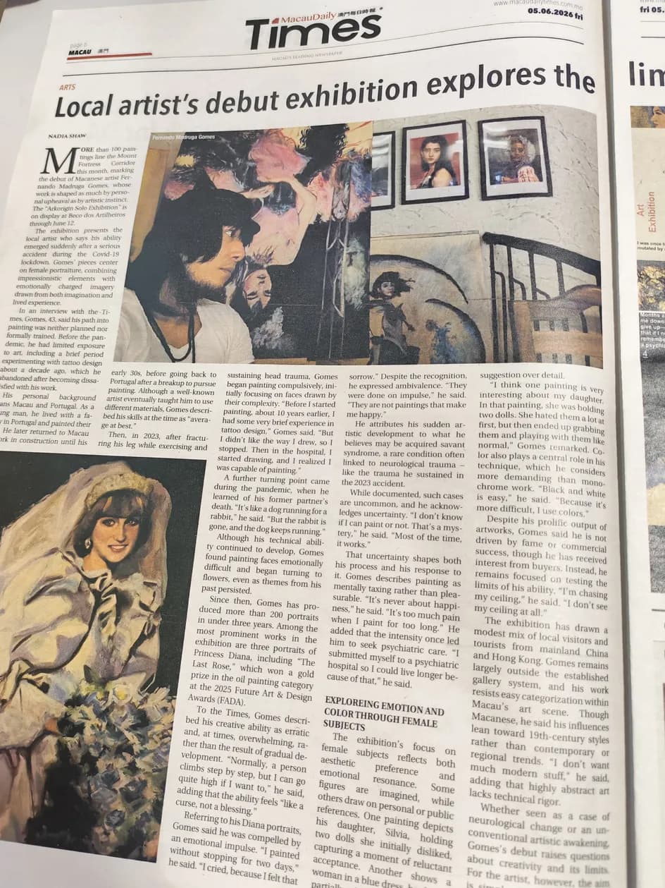 Macau Daily Times newspaper feature on ArkOrigin's debut oil painting exhibition